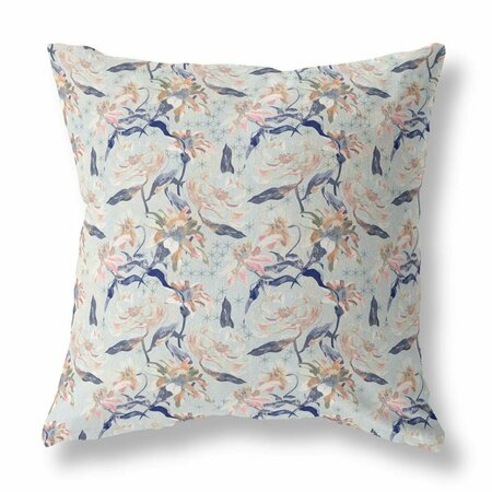 PALACEDESIGNS 26 in. Roses Indoor & Outdoor Throw Pillow Light Blue Pink & Indigo PA3091913